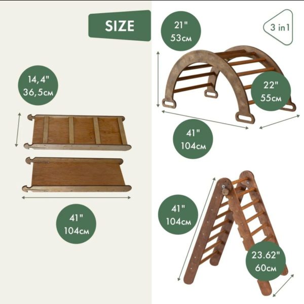 3in1 Montessori Climbing Set: Triangle Ladder + Arch Rocker Balance + Slide Board – Chocolate Hot on Sale - Image 3