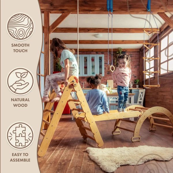 3in1 Montessori Climbing Set: Triangle Ladder + Wooden Arch + Slide Board – Beige For Discount - Image 3