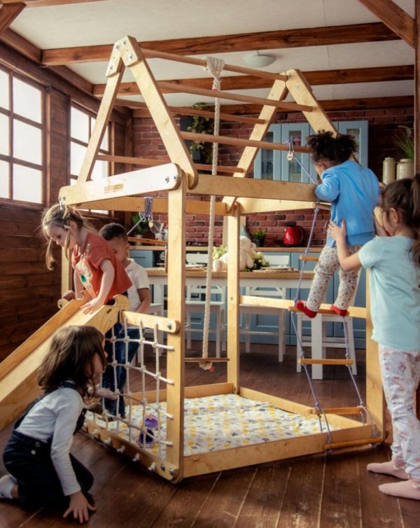 Indoor Wooden Playhouse with Swings Online now