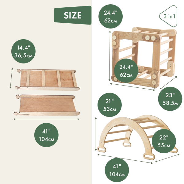 3in1 Montessori Climbing Snake Set: Snake Ladder + Slide Ramp + Arch Climber – Beige For Cheap - Image 5