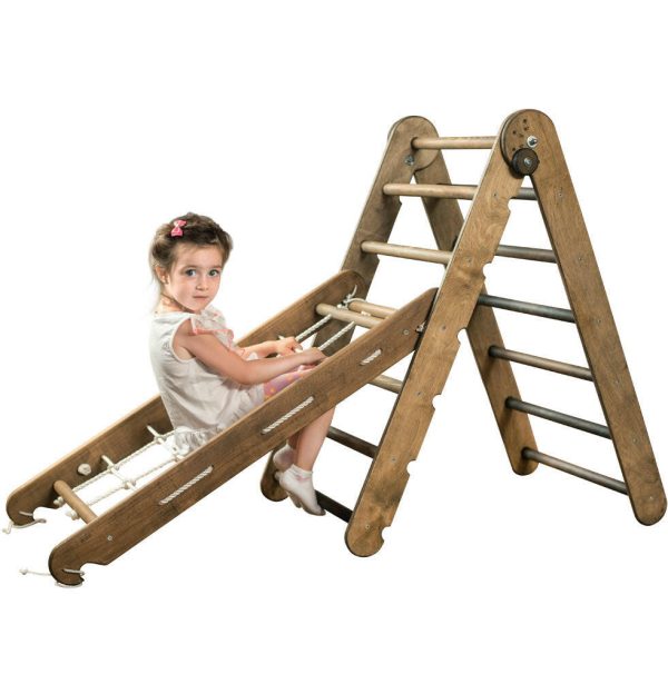 2in1: Montessori Climbing Set: Triangle Ladder + Climbing Net – Beige For Cheap - Image 4