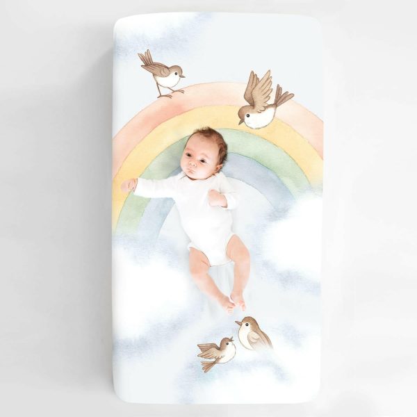 Rainbow and Birds Standard Size Crib Sheet Online Hot Sale