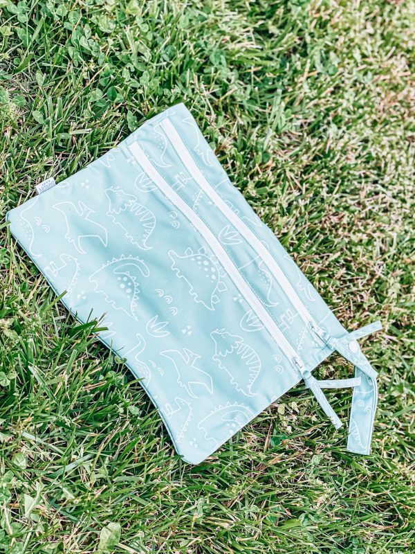 Dino Friends - Sage - Waterproof Wet Bag (For mealtime, on-the-go, and more!) For Sale - Image 4