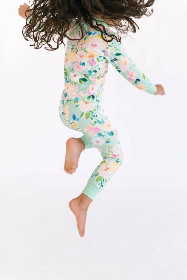 2 Piece Pajama Set in Watercolor Floral Online Hot Sale - Image 2